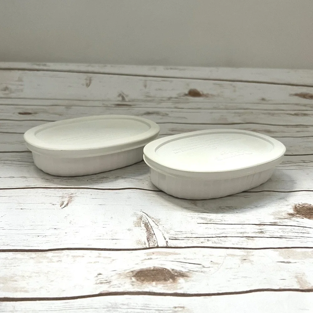 CorningWare French White Oval Ramekins F-15-B With Lids Set of 2 15oz